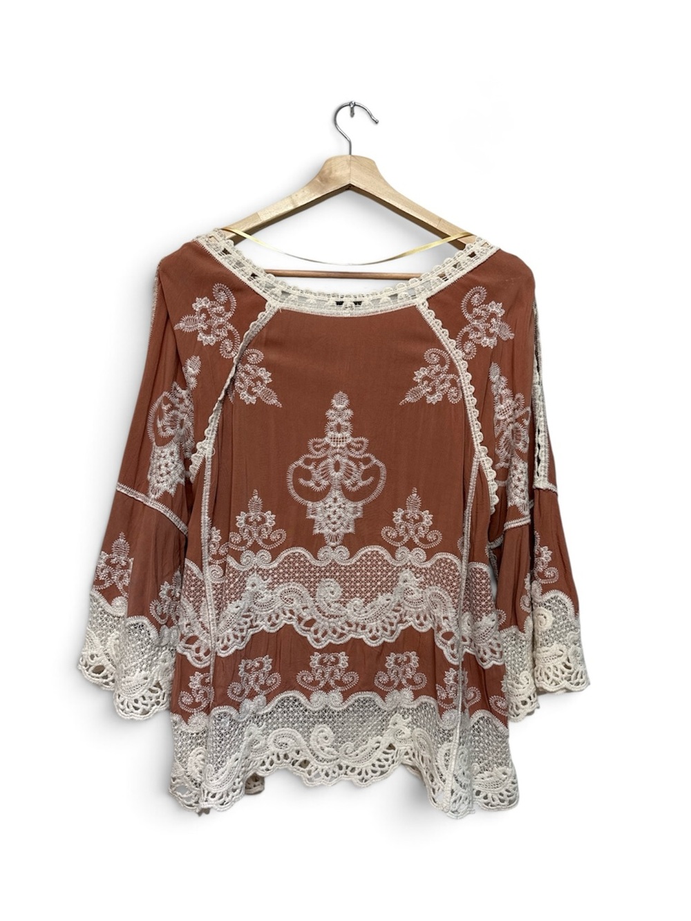 Democracy Rust/Terracotta Tunic with Cream Lace Embroidery - Picture 2 of 6
